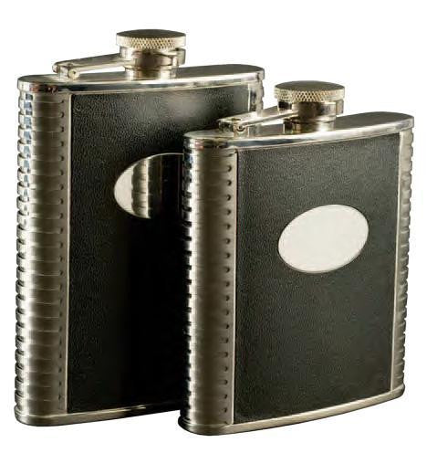 Deluxe Leather-Bound Captive-Top Pocket Flask, 6 oz.