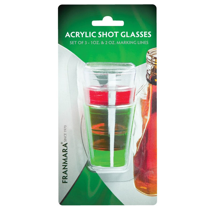 Acrylic Shot Glasses, Three Pack on a Retail Card