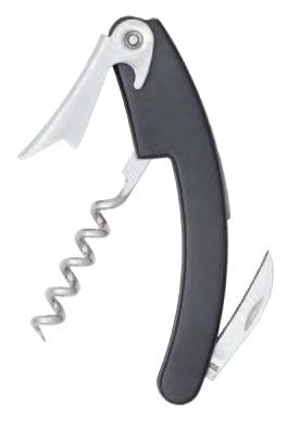 Curved Nickel Plated Corkscrew With Black Plastic Handle