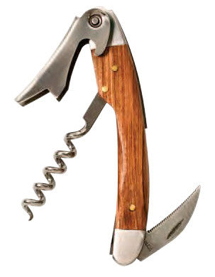 Straight Stainless Steel Corkscrew with Brown Wood Inset