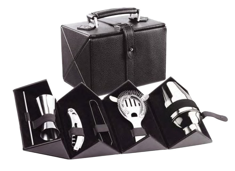 Cocktail Bar Set With Case (Includes Shaker, Jigger, S/S Corkscrew with bottle opener,