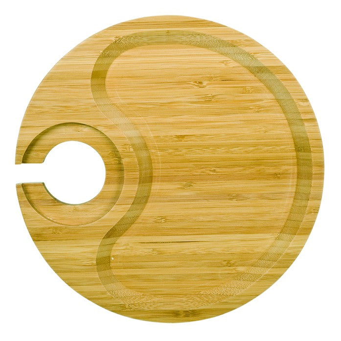 Round Party Plate With Built-in Stemware Holder, Bamboo