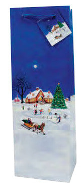 Country Christmas  Paper Holiday Wine Bag