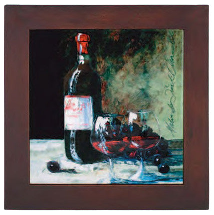 Ceramic Trivet, Wine Bottle and Two Glasses Art Image