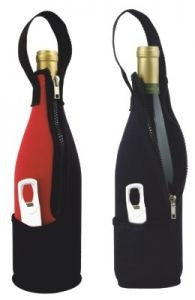 Zip-N-Go Neoprene Wine Bag, Red/Black, With Plastic Traveler's Corkscrew
