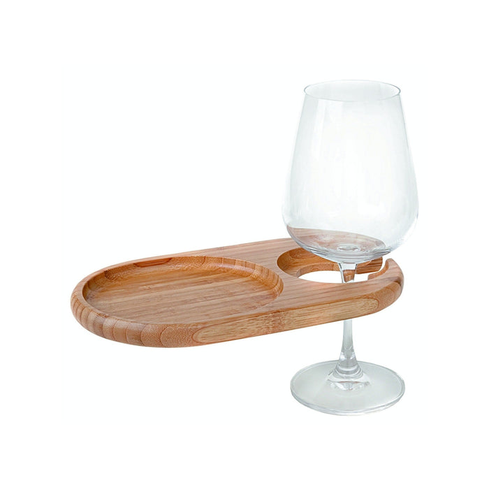 Mini-Oval Party Plate with Built-In Stemware Holder, Bamboo