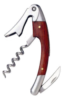 Curved Stainless Corkscrew With Burgundy Color Wood Inset